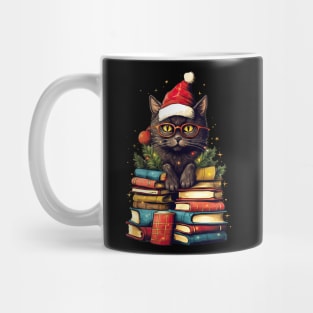 Christmas Cat Books funny Mug